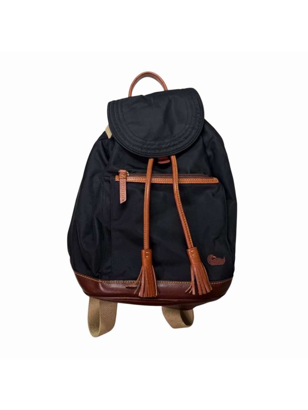 Dooney And Bourke Black Nylon Backpack Leather Trim Bottom Tassel